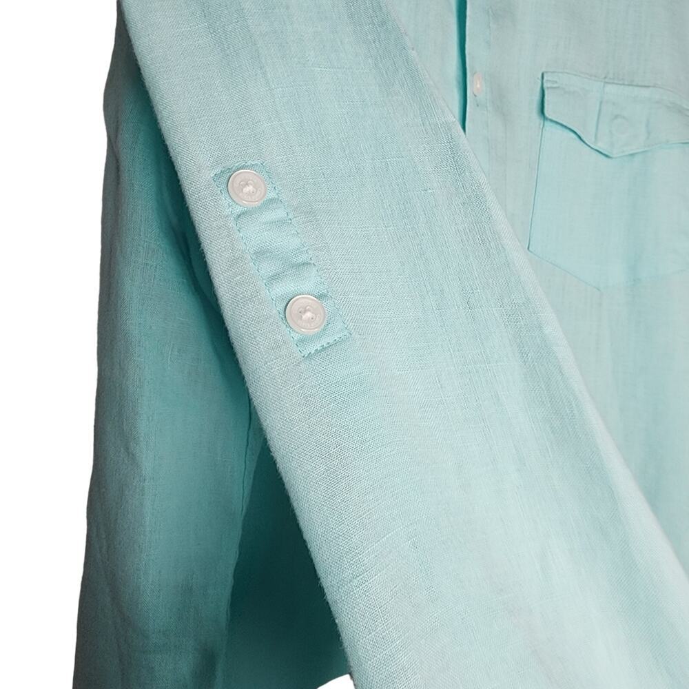 Calvin Klein Turquoise Green 100% Linen  Button Up Shirt Size XL Pristine - Picture 4 of 5